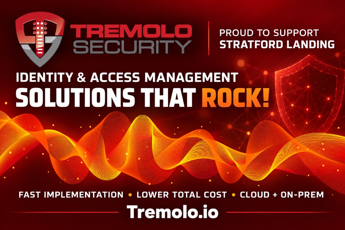 Tremolo Security, proud to support Stratford Landing: identity and access management solutions that rock! Fast implementation, lower total cost, cloud and on-prem. Tremolo.io.